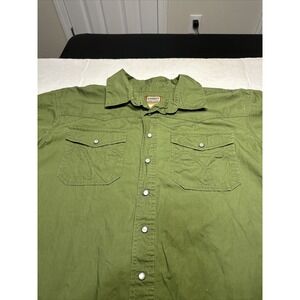 CE Schmidt Pearl Snap Western Shirt Adult Mens Sz L Green Cotton Outdoor Wear